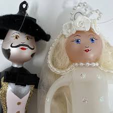 Department 56 Bride & Groom Blown Glass Ornaments Beaux Arts RARE Christmas