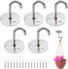 Amazon Com Homgaty 5 Pcs Wall Mount Ceiling Hooks Swag Hooks Stainless Steel Round Base Ceiling Hanger Heavy Dut In 2020 Hanging Plants Ceiling Hangers Ceiling Hooks