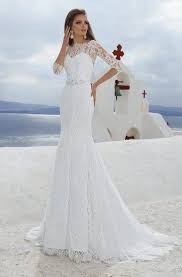 Floor Length Scoop Split Front Long Sleeve Lace Wedding Dress Sheath Wedding Dress Lace Bridal Dresses Wedding Dresses