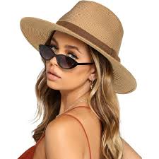 Fedora Straw Sun Hat Furtalk Women Wide Brim Straw Panama Hat Fedora Summer  Beach Sun Hat UPF 80+ M/L How To Fold FURTALK