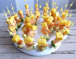 Brochettes Aperitives Exotiques Mangue Crevettes Coco Curry Et Avocat Recettes Recette Crevette Coco Curry Crevettes Coco Brochettes Aperitives