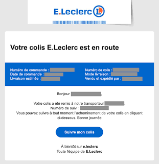 E-mail d'expédition avec bouton de suivi, généré par IA