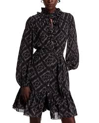 Kobi Halperin Landry Long Sleeve Leaf Print Dress In Black Multi