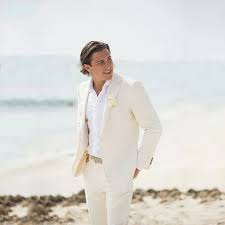 Summer Beach Ivory Linen Men Suits Wedding Suits For Man Blazer Slim Fit Casual Prom Tailor Beach Wedding Groom Attire Groom Wedding Attire Mens Wedding Attire