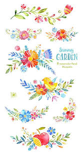 Sonnigen Garten Blumenstrausse Aquarell Clipart Blumen Gruss Fest Laden Baby Mexikanische Vogel Baby Dusche Zitat Watercolor Clipart Clip Art Watercolor Flowers