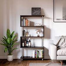 Chrysanthos 71'' h x 35.5'' w geometric bookcase. Amazon Com Bestier 5 Shelf Geometric Bookcase S Shaped Hollow Core Board Modern Ladder Bookshelf With Metal Frame Z Shaped Industrial Etagere Mid Century Bookcase For Home Office Living Room Decor Brown Kitchen Dining