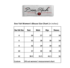 Size Charts Boo Yah Custom Clothing