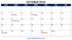 October 2019 Holidays Calendar Printable October Calendar Holiday Calendar Printable Calendar Printables