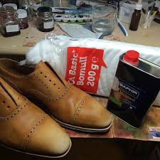 Then, put your shoes in a bucket, and pour the mix over top. Hand Painting With Leather Dye