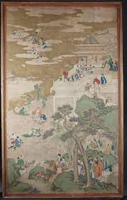large 18th century chinese painted paper panel immortals image 2 oriental art asian painting chinese painting