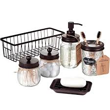 There are so many modern bathroom ideas that can add a touch of luxury to your private oasis. Premium Mason Jar Bathroom Accessories Set 6pcs Lotion Soap Dispenser Toothbrush Holder 2 Apothecary Jars Qtip Holder Soap Dish Storage Organizer Basket Rustic Farmhouse Decor Bronze Walmart Com Walmart Com