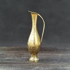 Brass Pitcher Hand Etched Slender Brass Vase Long Neck Brass Pitcher Brass Vase Pitcher