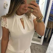 Chamsgend Women Casual Chiffon Short Sleeve Splice Lace Crop Top Blouse Drop Shipping 1m14 Kadin Olmak Giyim Kadin