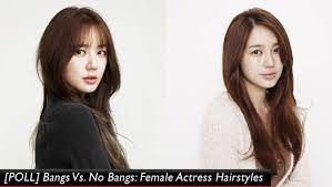 Poll Bangs Vs No Bangs Female Actress Hairstyles Actress Hairstyles Hair Styles Female Actresses
