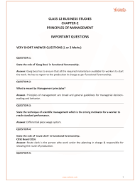 Important Questions For Cbse Class 12 Business Studies Chapter 2 Principles Of Management