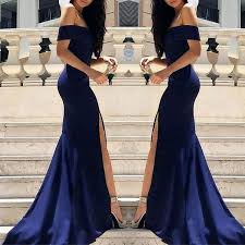 Dark Blue Off Shoulder Split Sleeveless Evening Dress Prom Dresses Two Piece Red Prom Dress Fashion Show Dresses