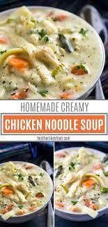 A Homemade Thick Chicken Noodle Soup With All The Traditional Flavors But With An A Creamy Chicken Noodle Soup Chicken Noodle Soup Homemade Bisque Soup Recipes