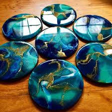 Made To Order Hand Painted Wood Coaster Set Functional Art Etsy Coaster Art Resin Art Resin Painting