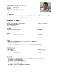 If you're applying for a seafarer position, here's a good resume. Curriculum Vitae Christian Nicole Molina