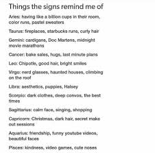 Things The Signs Remind Me Of Zodiac Zodiac Sign Traits Zodiac Signs Zodiac Horoscope