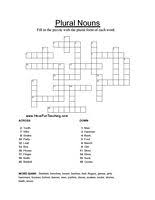 Plural Nouns Crossword Puzzle Plural Nouns Plurals Nouns