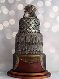 Three Tier Game Of Thrones Cake With Iron Throne Topper Hexagon Wedding Cake Wedding Cake Ribbon Cream Wedding Cakes