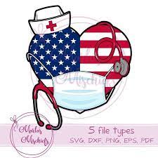 Heart Us Flag Nurse With Stethoscope And Mask Svg And Dxf Etsy Mask Svg Nurse Hat Tattoo Nurse