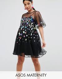 Asos Maternity Mesh Scattered Sequin Mini Dress Black In