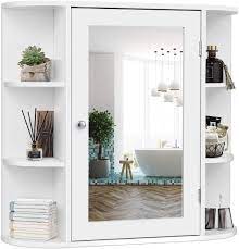 Diy bathroom cabinet with mirror diy tiered bathroom shelving how to build a bathroom storage shelf all bed + bath projects. Amazon Com Tangkula Bathroom Medicine Cabinet With Mirror Wall Mounted Bathroom Storage Cabinet With Mirror Door Open Shelves Mirror Cabinet For Bathroom Living Room Bathroom Mirror Wall Cabinet White Kitchen Dining