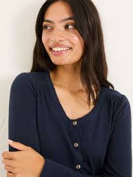 Buy FatFace Leah Navy Button Through 100% Cotton Top from Next Argentina