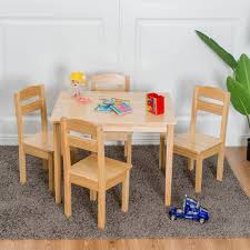 Costzon Kids 5 Piece Table And Chair Set Pine Wood Natural For More Information Visit Image Link This I Table And Chairs Small Table And Chairs Chair Set