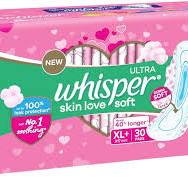 Whisper Ultra Soft Sanitary Pads - 30 Pieces (XL Plus)