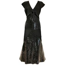 Vintage Chloe By Karl Lagerled Black Silk And Sequin Dress Inspired By 1940s Style Cap Sleeve Evening Dresses Vintage Vintage Sequins Dress Silk Dress Vintage