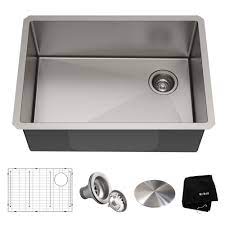 The sink is made with premium grade stainless steel. Kraus Khu110 27 Stainless Steel Standart Pro 27 Undermount Single Basin Stainless Steel Kitchen Sink Includes Drain Assembly Removable Drain Cap Bottom Grid And Kitchen Towel Faucetdirect Com