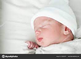Cute Newborn Baby Boy Sleeping Bed Stock Photo By C Bruno135 193085570