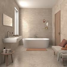 In a small space, you can use bright, bold colors and patterns that might be overwhelming in a larger room. Beige Bathroom Ideas For Feeling Bright And Homey Beige Tile Bathroom Bathroom Feature Wall Beige Bathroom