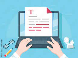 Writer writing on computer paper sheet vector illustration, flat cartoon  person editor write electronic book text Stock Vector | Adobe Stock