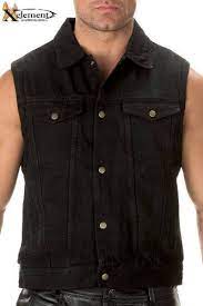 Robot Check Black Denim Vest Denim Motorcycle Jacket Clothes