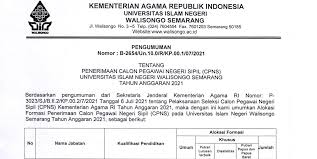 Fakultas syariah iain madura mengucapkan selamat kepada 6 orang mahasiswa prodi hukum ekonomi syariah penerima beasiswa dari bank indonesia tahun 2021. Pengumuman Cpns 2021 Di Uin Walisongo Semarang Uin Walisongo