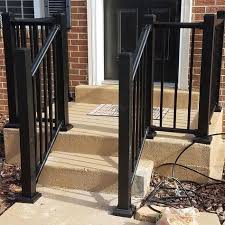 Weatherables Classic Square 3 5 Ft H X 70 1 2 In W Textured Black Aluminum Stair Railing Kit Wbr J42 A6s The Home Depot Outdoor Stair Railing Porch Step Railing Railings Outdoor
