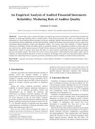 Aid in the implementation of new accounting policies, standards, and guidelines. Pdf An Empirical Analysis Of Audited Financial Statements Reliability Mediating Role Of Auditor Quality