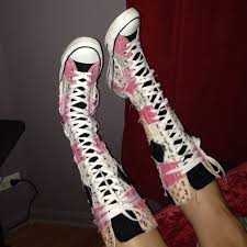 Black And Pink Knee High Converse Awesome Quilted Knee High Converse Knee High Converse Converse Ella Shoes