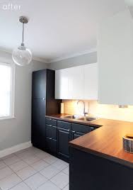 Simple Budget Kitchen Reno Painted Lower Cabinets Ikea Applad Uppers Ikea Pragel Walnut Count Modern Kitchen Design Interior Design Kitchen Kitchen Interior