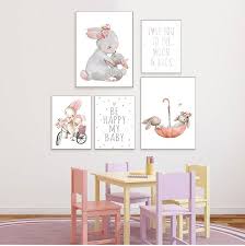 buy pink flower rabbit art poster quotes nursery print cute bunny wall art painting nordic baby canvas picture kids room wall decor no frame at affordable prices free shipping real reviews