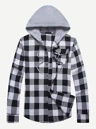 Black And White Checkered Shirt Mens Men S Black White Checked Hooded Shirt Multi Sizes Free Ship Plaid Shirt Men Mens Shirts Casual Shirts For Men