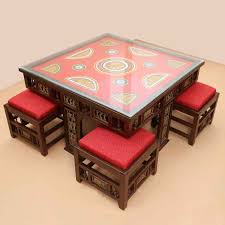 By international concepts (130) $ 262 43. Moorni Teak Wood Square Coffee Table With Pouffs In Warli And Dhokra Work Coffee Tables Tables Furniture Shop In Dubai Uae Www Moorni Com