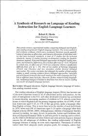 Pdf A Synthesis Of Research On Language Of Reading Instruction For English Language Learners