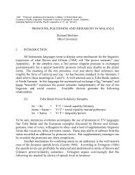 Foreign government institution as author cite under state or country and followed by the name of department in english new zealand, department of external affairs. Pronouns Politeness And Hierarchy In Malay
