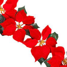 Funarty Christmas Red Poinsettia 1pcs Led Lighted Garland 10pcs Artificial Flowers With Holly Leaves And Red Berries Artificial Flowers Flowers Holly Leaf