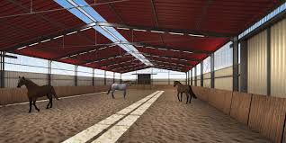 Reithalle 20 X 60 M Mit Trapezblech Im Dach Und Wandbereich Umlaufende Reitbande Aus Holz Reithalle Reiten Trapezblech